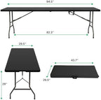 8Ft Folding Table Plastic Portable with Built in Handle & Steel Legs Black | 500LBS Capacity Portable Handle and Non-Slip Feet Indoor Outdoor Perfect for Parties, Dining, Weddings, Camping and BBQ