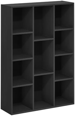 Furinno LUDER Book Shelf, 11-Cube Bookshelf, Reversible Bookcase, 9.4 x 29.1 x 41.7, Easy Assembly, for Living Room, Bedroom, Home Office, Blackwood