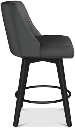 26" Counter Height Swivel Bar Stools, Set of 4, Black Grey | Faux Leather Upholstered Counter Barstools with Backs, Solid Wood Legs for Kitchen Island, Home Bar Chairs