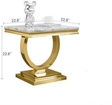 Modern Luxury Faux Marble End Table with Polished Gold Stainless Steel Base Square White Marble Side Table Elegant Small Bedside Table for Living Room Bedroom Office