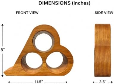 Handmade Solid Acacia Wood Wine Bottle Holder, 3-Bottle Heart Wine Rack, Rustic Countertop Wine Storage, Decorative Home Bar Display