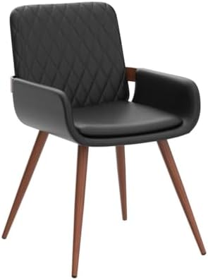 LUNLING Mid Century Modern Faux Leather Dining Chairs Set of 2, Black, Upholstered Seat, Metal Legs, Adjustable Foot for Kitchen Dining Room Desk Chairs