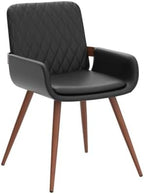 LUNLING Mid Century Modern Faux Leather Dining Chairs Set of 2, Black, Upholstered Seat, Metal Legs, Adjustable Foot for Kitchen Dining Room Desk Chairs