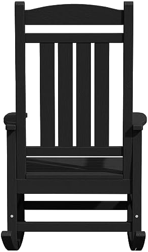 KINGYES Oversized Outdoor Rocking Chairs Set of 2, HDPE Porch Rocker, Black | - Rocking Chairs for Outdoor with Wide Seat - 350LBS Support for Adults