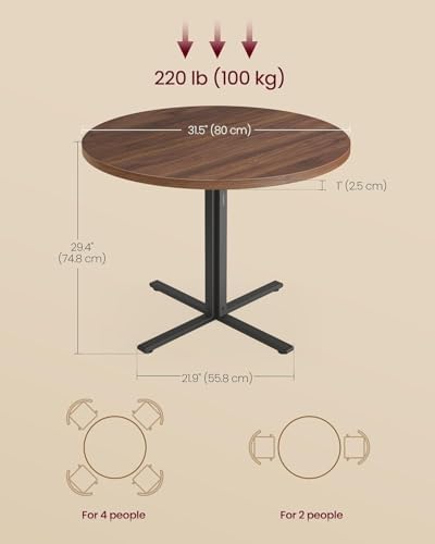 VASAGLE 31.5-Inch Dining Table, Small Round Kitchen Table for 4 People | Steel Frame, Modern, for Dining Room, Living Room, Modern, Water-Resistant, Somber Walnut UKDT082K01V1