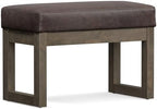 SIMPLIHOME Milltown 27" Wide Vegan Leather Ottoman in Distressed Brown | Contemporary ottoman with a cushioned seat for bedroom seating; rectangle footstool, footrest or bench.