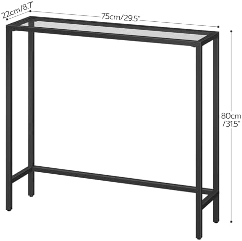 HOOBRO 29.5" Narrow Console Table, Modern Sofa Table Behind Couch Table | Tempered Glass Entryway Table, Small Side Table for Entrance, Living Room, Foyer, Hallway, Bedroom, Black BK07XG01