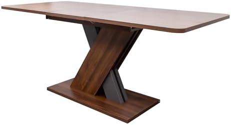70.87'' Extendable Wood Dining Table, Modern Multifunctional Rectanglar Kitchen Dinner Table for Living Room Home Office, X-Shaped Base, Easy Assembly, Walnut
