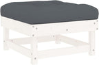 Outdoor Garden Footstool with Cushion, 24 x 24 Inch Square Pine Wood Patio Ottoman, Rustic Weather-Resistant Ottoman for Backyard, Deck, and Balcony, White