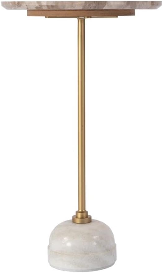 Beaumont Lane Transitional Round Marble and Iron Side Table, Beige Tiger Marble Top, Gold Stem Pedestal Base, White Marble Finish, 16 in Diameter, 25.5 in Height, Living Room or Bedroom Decor