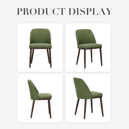 COLAMY Upholstered Dining Chairs Set of 4, Modern Kitchen Chairs with Back, Fabric Side Dining Room Chairs with Wood Legs for Farmhouce Restaurant, Green