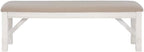 Pemberly Row 60" Wood/Fabric Bench, Smokey White Finish, Beige Upholstery, Transitional Style, Stain-Resistant Seat, Durable Construction, Comfortable Seating for Kitchen or Dining Room