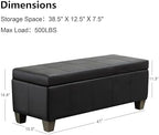 41" Storage Ottoman, Storage Bench with Safety Hinge, Upholstered Synthetic Leather Ottoman Bench for Bedroom, Living Room, Entryway, Hallway, Foot Rest, Support 500lbs, Black
