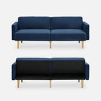 mopio 76.4" Futon Sofa Bed Chevron Styled, Sleeper Couch (Classic Blue Velvet)