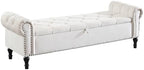 Velvet Storage Bench 67 Inch Upholstered Tufted Ottoman Bench with Arms Large Storage Space King Size End of Bed Benches for Bedroom Living Room Entryway Beige