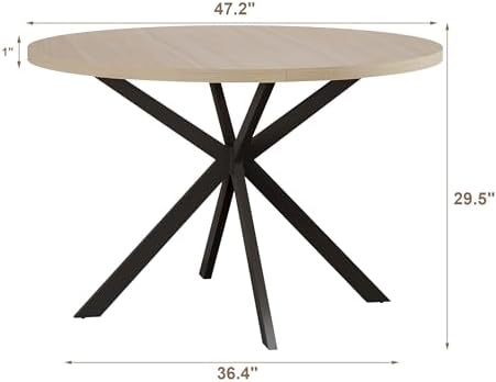 ChooChoo 47.2 Inch Round Dining Table for 4 | Farmhouse Wood Kitchen Table, Circle Dinner Table for Kitchen & Dining Room, Natural Oak