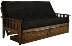 Kodiak Furniture Tucson Full Futon Set in Rustic Walnut Finish with Storage Drawers, Suede Black