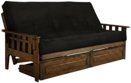 Kodiak Furniture Tucson Full Futon Set in Rustic Walnut Finish with Storage Drawers, Suede Black