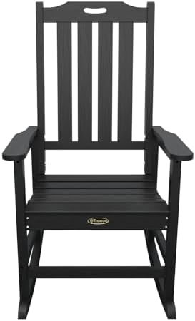 THOEOE Outdoor Rocking Chairs Set of 2, Oversized Patio Rocking Chair | HDPE Outdoor Rockers for Front Porch, Patio, Backyard, Balcony and Garden. All-Weather High Back Design, Black