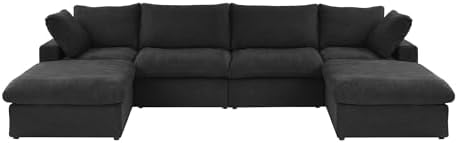 JACH 160.6" U-Shaped Sectional Couch, Modern Modular Convertible Sofa with Chaise Ottomans, Deep 4-Seats Comfy Sectional Cloud Couches for Living Room/Apartment, Bedroom (Black)