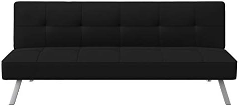Serta® Rane Futon Sofa Bed 66.1", 3-in-1 Convertible Couch Sleeper for Small Spaces, Tufted Back, Twin Size Guest Bed, Black Woven Fabric