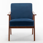 Lispin Mid-Century Modern Chair, Living Room Chair with Solid Wood Frame, Accent Chair Extra-Thick Backrest, Wingback Chair for Bedroom, Reading Room, Living Room (Blue + Velvet + Foam)