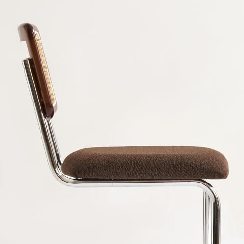 GrandNoor Natural Rattan Counter Height Stools Set of 3 with Solid Wood Back, 29 Inch Mid Century Modern Cesca Bar Stools, Brown Upholstery Boho Stool for Kitchen Counter with Chrome Metal Legs