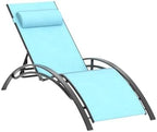 PURPLE LEAF Patio Pool Lounge Chaise Set of 3 Outdoor Chair, Turquoise Blue | 2 Chaise + 1 Table, Aluminum Frame, UV Textilene Fabric, Adjustable Headrest & 5 Recline Angles, Stackable, S-Curve Backrest