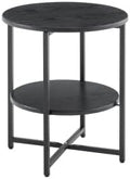 Small Round Side Table, 2 Tiers Farmhouse End Table, Set of 2 Accent Tables for Small Spaces, Night Stands for Bedrooms Living Room, Coffee Tables with Storage Shelf, Black
