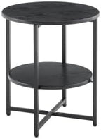 Small Round Side Table, 2 Tiers Farmhouse End Table, Set of 2 Accent Tables for Small Spaces, Night Stands for Bedrooms Living Room, Coffee Tables with Storage Shelf, Black