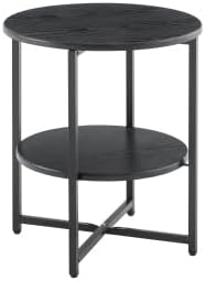 Small Round Side Table, 2 Tiers Farmhouse End Table, Set of 2 Accent Tables for Small Spaces, Night Stands for Bedrooms Living Room, Coffee Tables with Storage Shelf, Black