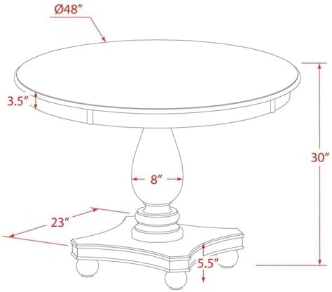 FE2-07-TP Ferris Dining Table - a Round Wooden Table Top with Pedestal Base, 48x48 Inch, Distressed Jacobean