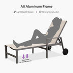 PURPLE LEAF Chaise Lounge Outdoor Set for 2 with Armrest, Khaki | All-aluminum supportive armrests, effortless sitting & standing transitions, stylish design, ultimate outdoor leisure