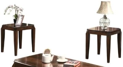 Polay 3-Piece Coffee and End Table Set with Parquet Design | Rich walnut finish, parquet pattern tops, sturdy wooden aprons (79mm thick), tapered legs, perfect for living rooms.