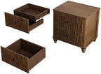 Fluted Nightstand, 21.65 Inch Wide Mid Century Modern Bedroom Side Table with 3 Drawers, Wooden Bedside Table with Metal Handles, Storage for Living Room Hallway, Walnut