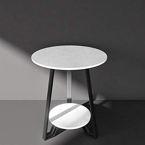 Telephone Table, Round Marble Side Table,Sofa & Console Tables,Telephone Tables,Easy to Assemble,2 Layers(Color:White,Size:19.6819.6823.62in)
