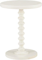Pemberly Row Contemporary Wood Spindle Side Table, Off White Finish, 17" Round Top, Solid Rubberwood Construction, Turned Pedestal Base, Accent Table for Living Room, Entryway, or Bedroom Use