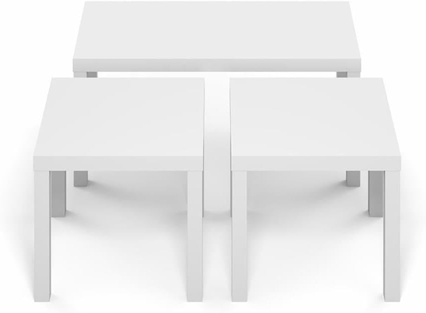 Pemberly Row 3-Piece Living Room Table Set, Includes Coffee Table & 2 Side Tables, Durable Engineered Wood, White Finish, Thick Tabletops, Modern Design, Sturdy Furniture for Living Room or Office