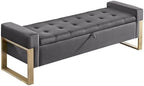 End of Bed Storage Bench, 67'' Benches for Bedroom Foot of Bed King Size, Upholstered Velvet Tufted Storage Ottoman Bench with Gold Legs for Window Living Room Entryway, Grey