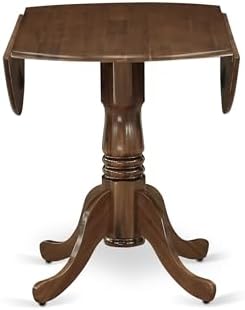 East West Furniture DLT-AWA-TP Dublin Dining Room Table - a Round Solid Wood Table Top with Dropleaf & Pedestal Base, 42x42 Inch, Walnut