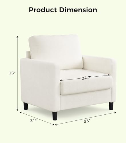 Welzona Sofa Accent Chair, 33" Reading Chair, Comfy Teddy Arm Chairs | Comfy Teddy Fabric, Tool-free Setup, Washable Covers, All-wood Couch Chairs for Living Room, Bedroom, Reading Nook, Beige