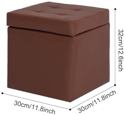 Luxurious Ottoman with Storage,Upholstered Storage Ottoman Padded Seat for Living Room Bedroom,Faux Leather Small Cube Foot Rest Stool with Hinged Lid (Grey)