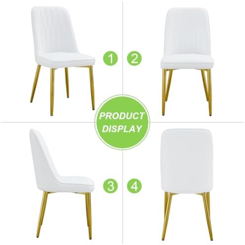 Modern Dining Chairs Set of 4,Upholstered Dining Room Chairs,Kitchen Chairs with Soft Backrest & Gold Metal Legs,Armless Dining Chairs for Kitchen Dining Living Room, White