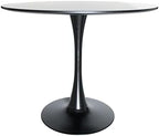 LeisureMod Bristol 35" Round Dining Table, Modern MDF Wood in Black Metal Pedestal Base Accent Table Mid-Century Café Table, Kitchen Dining Room Furniture (Black)