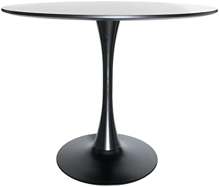 LeisureMod Bristol 35" Round Dining Table, Modern MDF Wood in Black Metal Pedestal Base Accent Table Mid-Century Café Table, Kitchen Dining Room Furniture (Black)