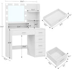 Quimoo Vanity Desk with Mirror & Lights, Makeup Vanity with 5 Drawers & Storage Shelves, White Vanity Table, 3 Color Modes & Adjustable Brightness, Dressing Table, Bedroom