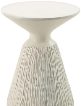 ø16'' Faux Concrete Cement Round Side Table End Table for Living Room, Modern Contemporary Minimalist White Finish Style, Fiber Concrete Material, No Assembly, White