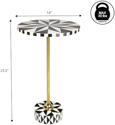 JONATHAN Y Calix 23.5" Round Compass Rose Pedestal Drink Table, Black | Modern Art Deco Style, Glossy Gold Metal Candlestick Leg, Ideal For Small Spaces, Living Room Or Bedroom, Spill-Proof Top