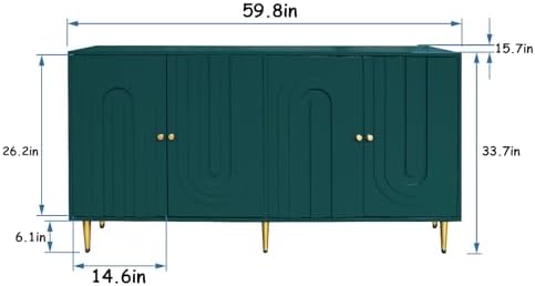 60" Modern Sideboard Buffet Accent Cabinet with Shelves Green