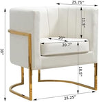 Velvet Accent Chairs Set of 2, Mid Century Modern Upholstered Barrel Armchair with Pillow for Living Room, Comfy Single Club Chair with Metal Gold Legs for Bedroom, White